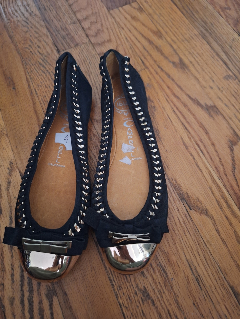 Jeffrey Campbell Blue Flats with Gold Cap Toe and Braid Detail
